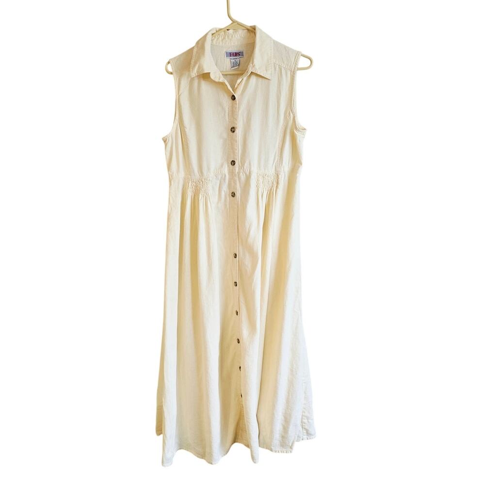 Vintage FADS linen blend yellow maxi dress size 12 modest
